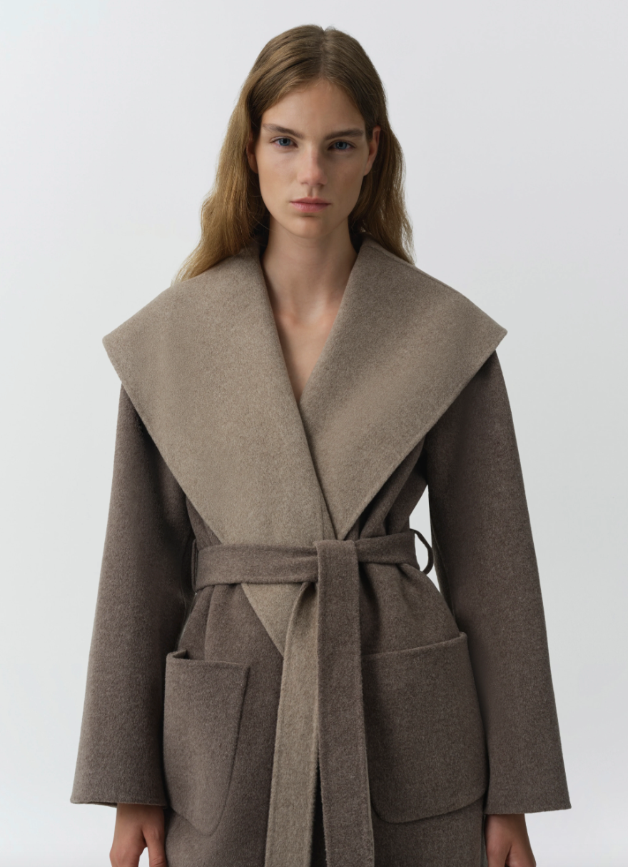 SIMKHAI - Allura Reversible Belted Coat in Mushroom Coats & Jackets