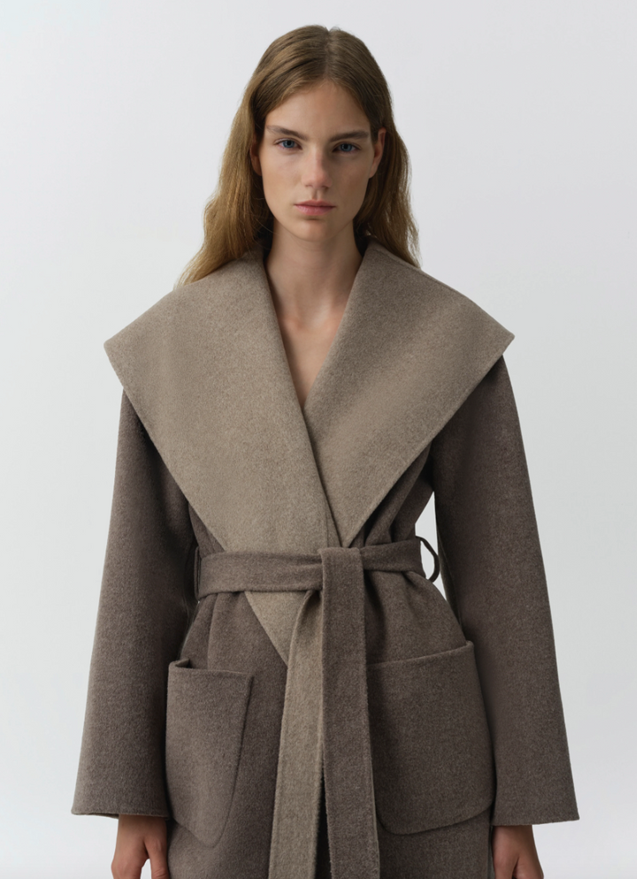 SIMKHAI - Allura Reversible Belted Coat in Mushroom Coats & Jackets