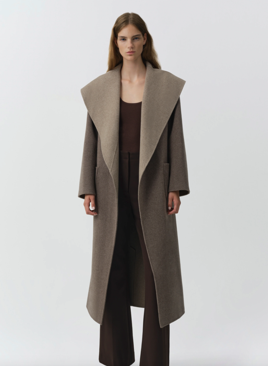 SIMKHAI - Allura Reversible Belted Coat in Mushroom Coats & Jackets
