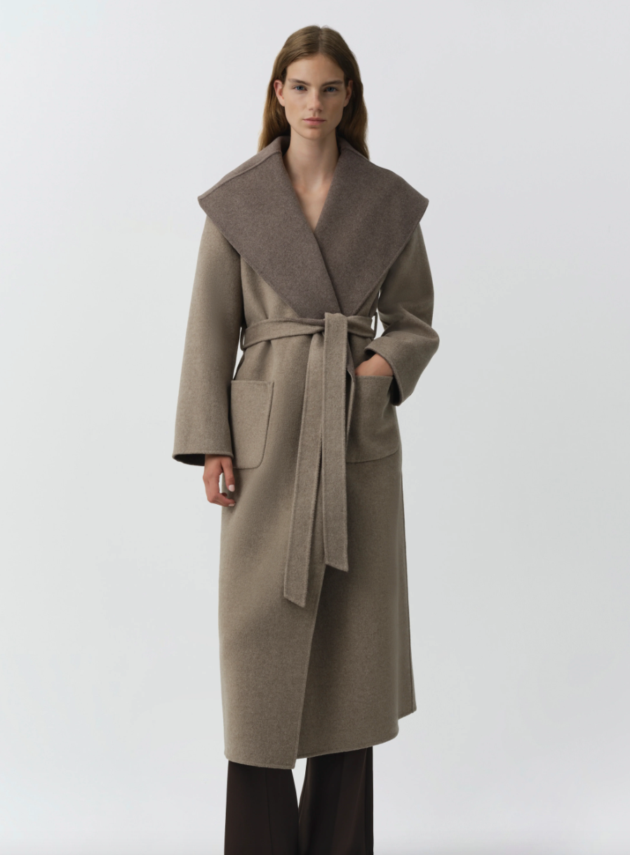 SIMKHAI - Allura Reversible Belted Coat in Mushroom Coats & Jackets