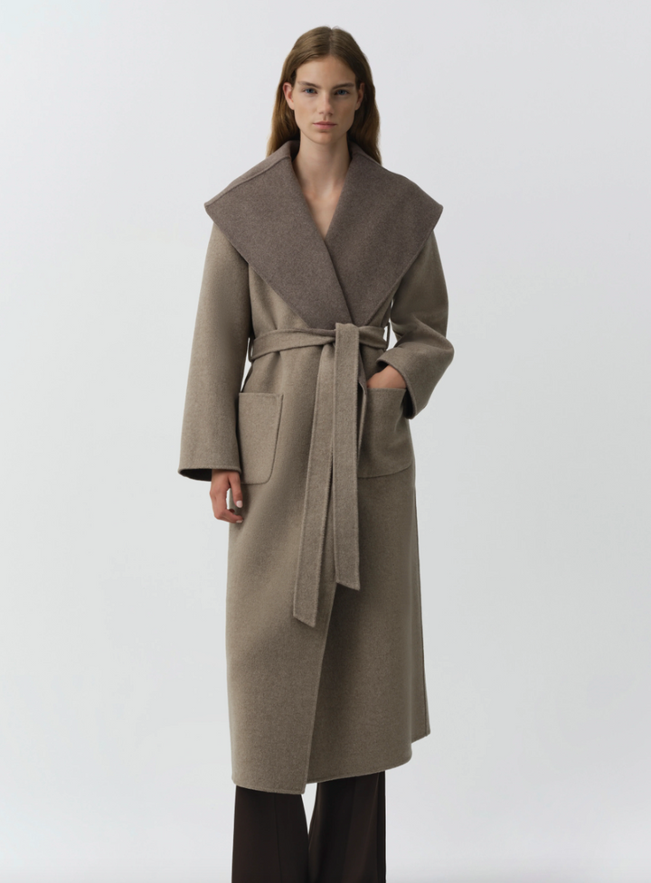 SIMKHAI - Allura Reversible Belted Coat in Mushroom Coats & Jackets