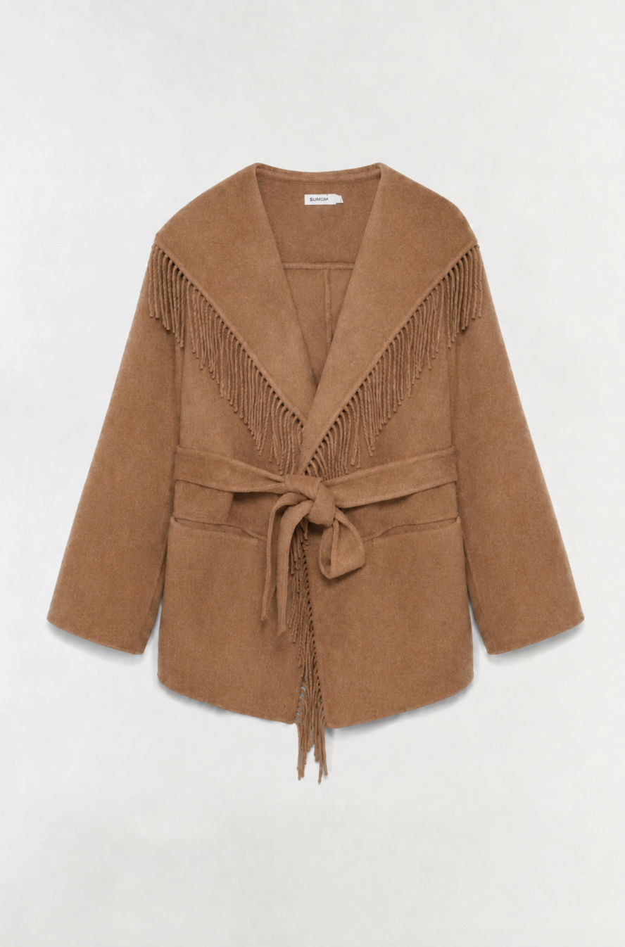 SIMKHAI - Rowen Fringe Jacket in Camel Coats & Jackets