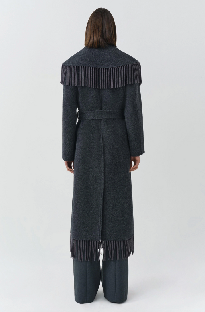 Simkhai - Carrie Fringe Robe Coat in Dark Charcoal Coats & Jackets