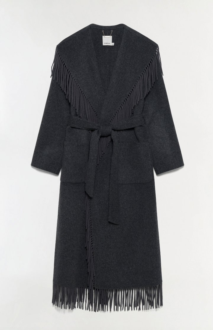 Simkhai - Carrie Fringe Robe Coat in Dark Charcoal Coats & Jackets