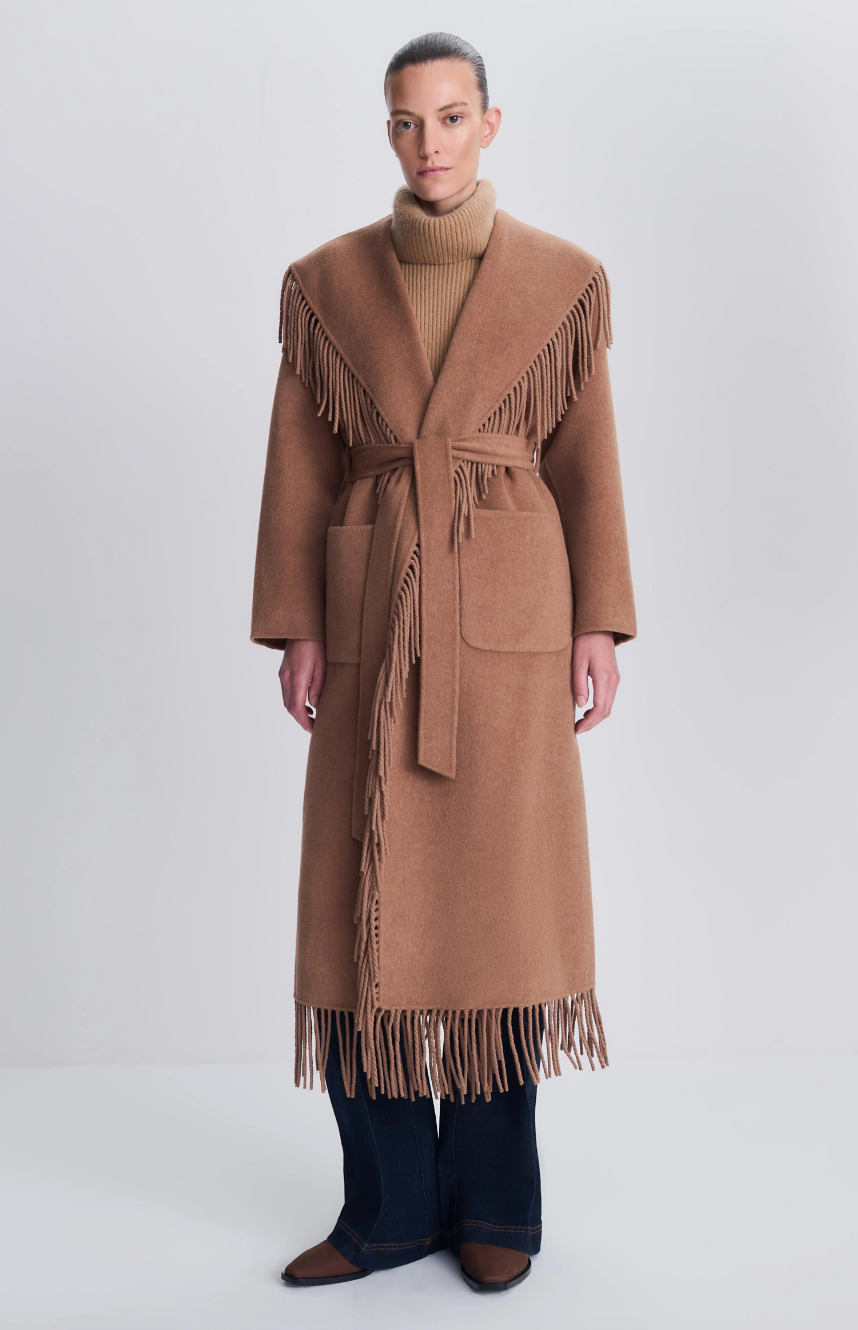 Simkhai - Carrie Fringe Robe Coat in Camel Coats & Jackets