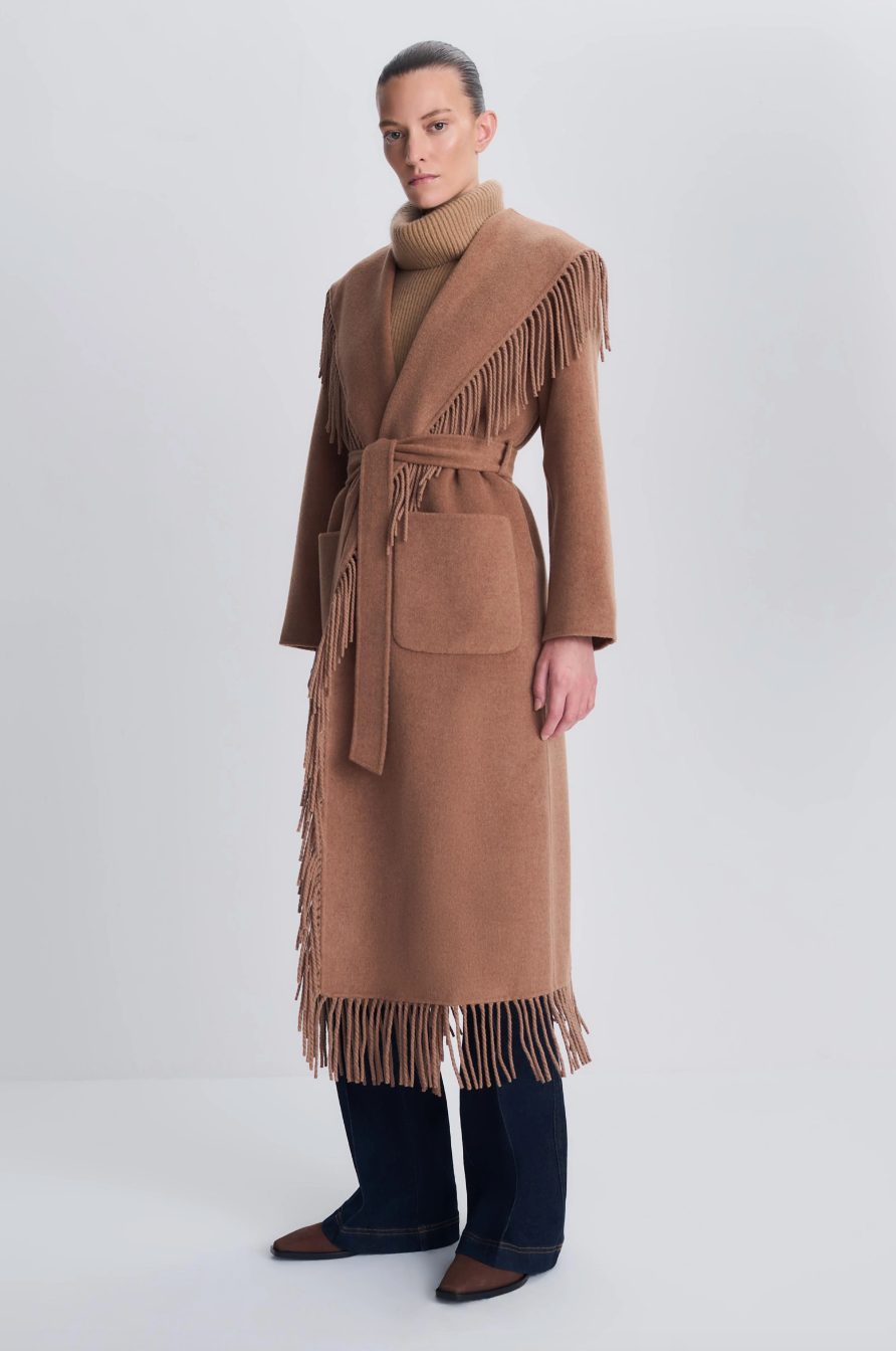Simkhai - Carrie Fringe Robe Coat in Camel Coats & Jackets