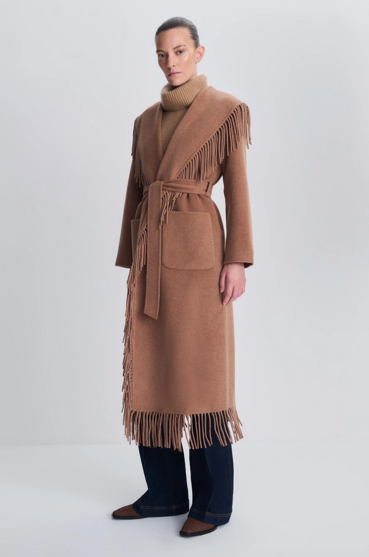Simkhai - Carrie Fringe Robe Coat in Camel Coats & Jackets