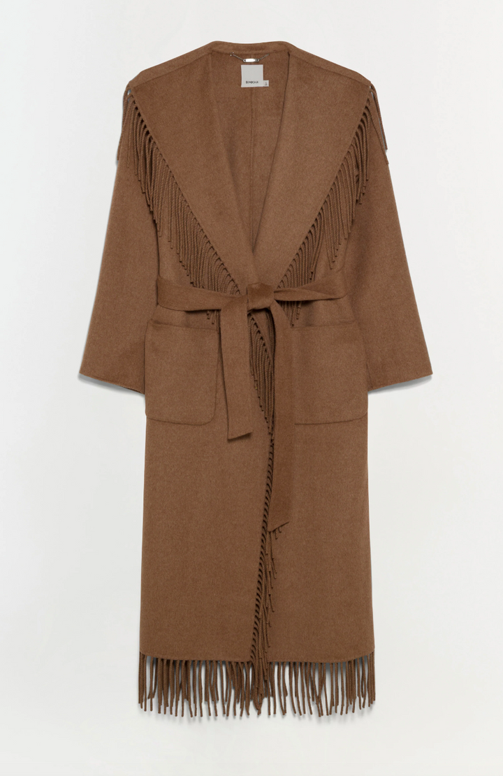 Simkhai - Carrie Fringe Robe Coat in Camel Coats & Jackets