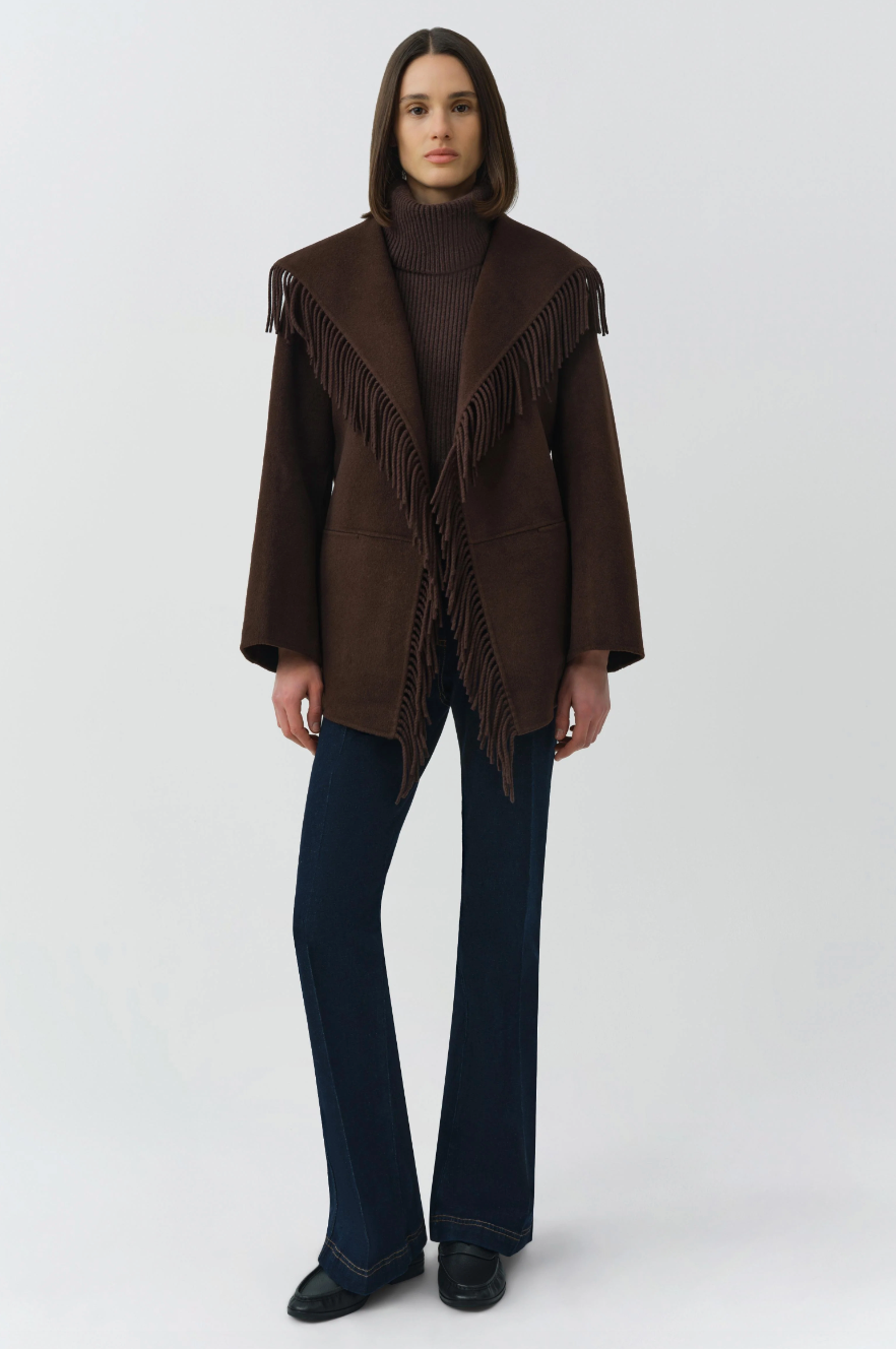 SIMKHAI - Rowen Fringe Jacket in Chocolate Coats & Jackets