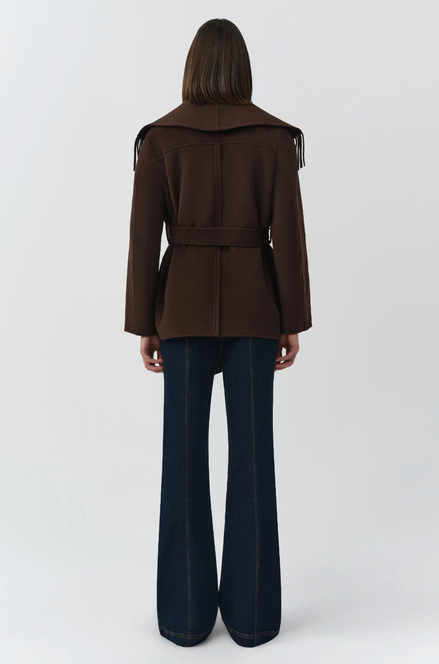 SIMKHAI - Rowen Fringe Jacket in Chocolate Coats & Jackets