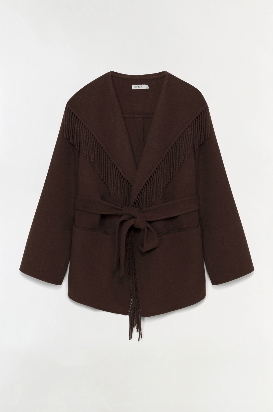SIMKHAI - Rowen Fringe Jacket in Chocolate Coats & Jackets