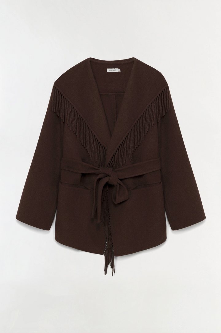 SIMKHAI - Rowen Fringe Jacket in Chocolate Coats & Jackets