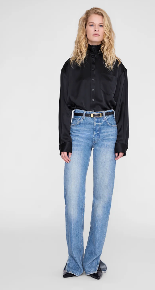 ANINE BING - Scott Cropped Shirt in Black Blouse