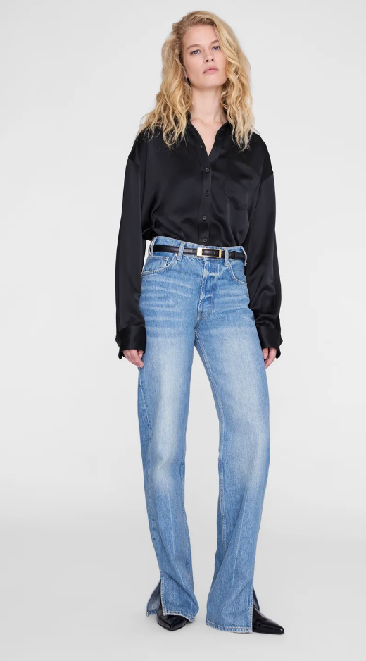 ANINE BING - Scott Cropped Shirt in Black Blouse
