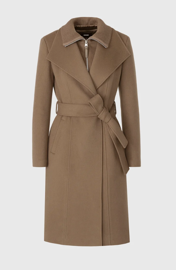 MACKAGE - Norita-ZZ 2-in-1 Double Face Wool coat with Sash in Truffle Brown Coats & Jackets