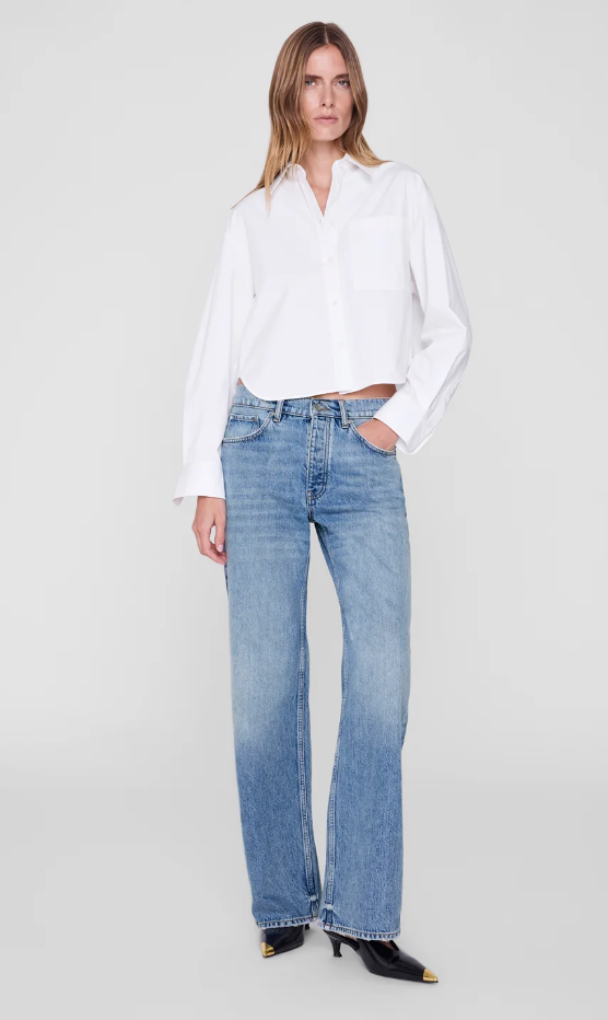 ANINE BING - Scott Cropped Shirt in White Shirt