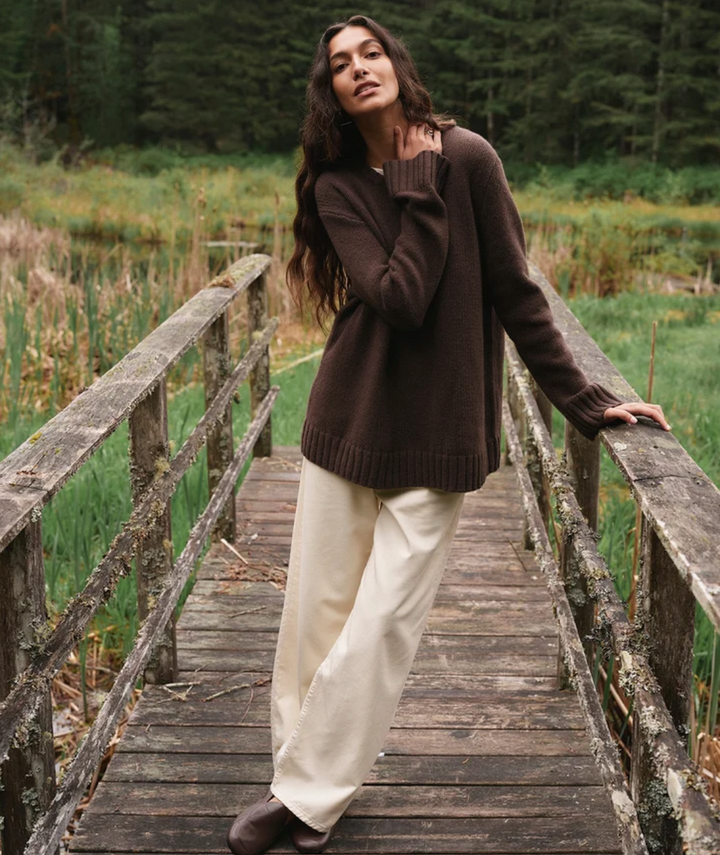 JENNI KAYNE - Cashmere Amelia Crewneck in Chocolate Sweaters