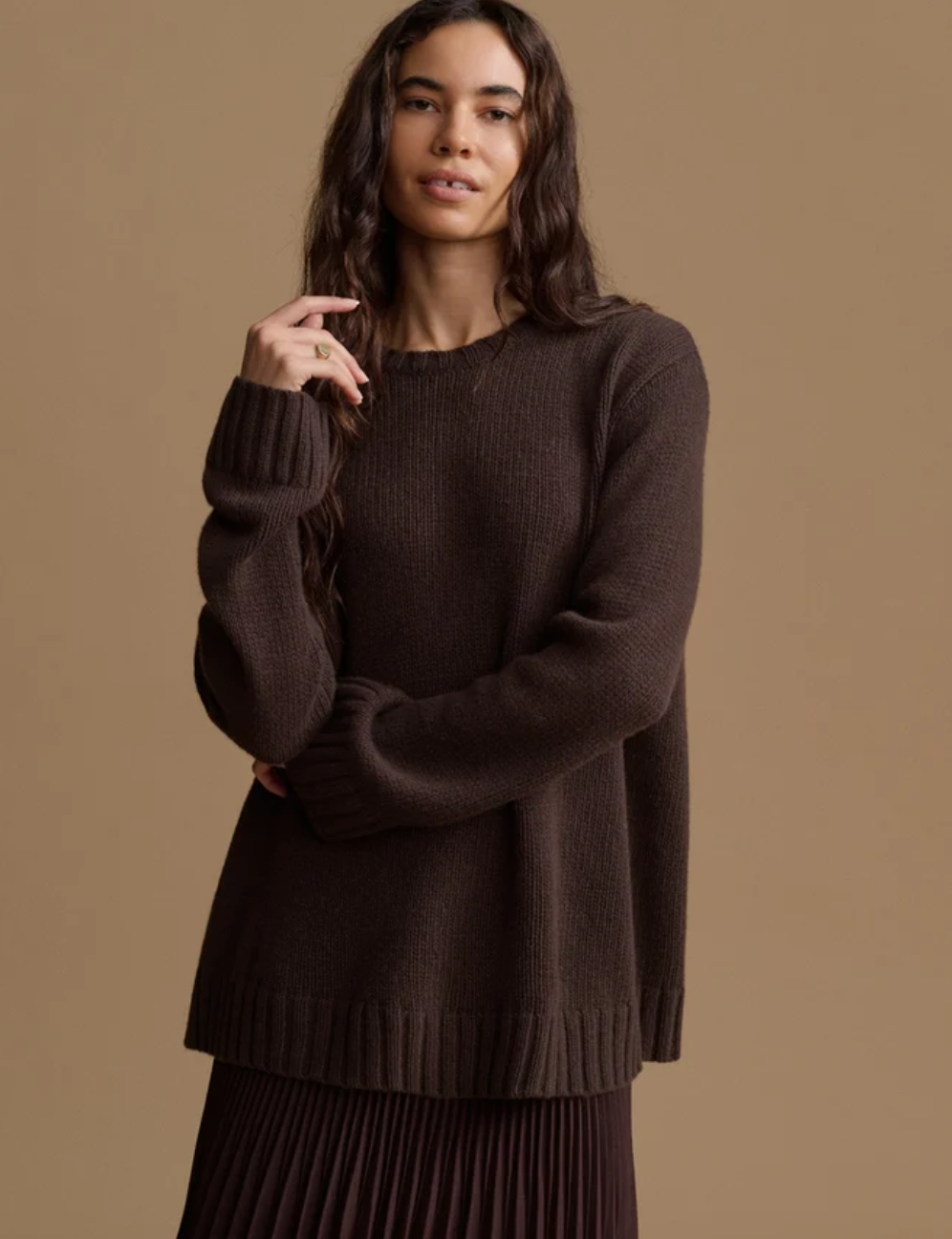 JENNI KAYNE - Cashmere Amelia Crewneck in Chocolate Sweaters