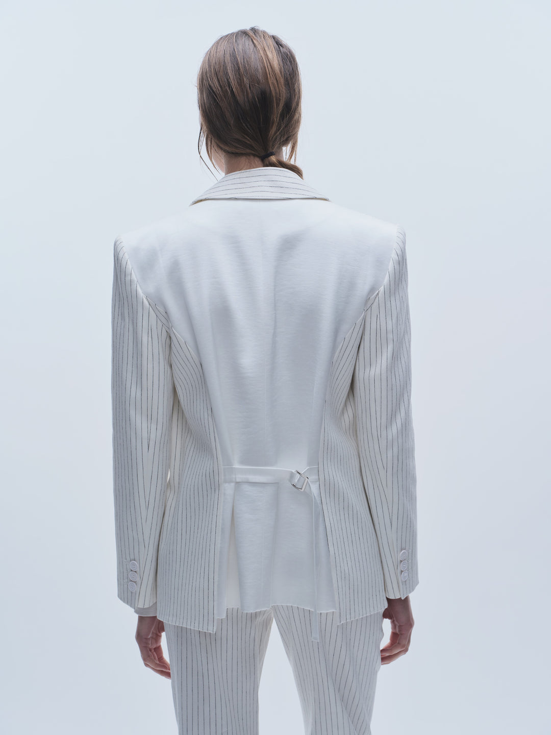 Saint Art New York - Shay Double Breasted Blazer in Ivory Denim Pinstripe