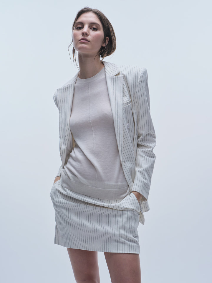 Saint Art New York - Thea Mini Skirt in Ivory Denim Pinstripe