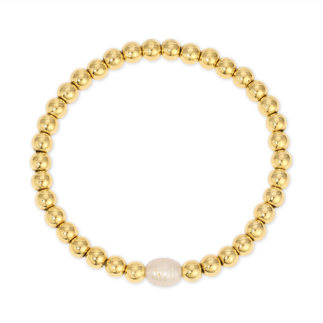 Joy Draveky - Pearl Beaded Stretch Bracelet in Gold