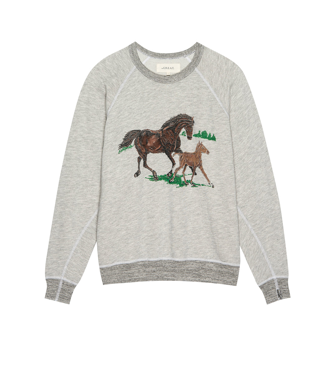 The Great - The College Sweatshirt with Running Horses in Soft Heather Grey