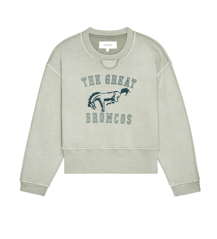 THE GREAT - League Sweatshirt w/ Bucking Bronco in Smoke Green