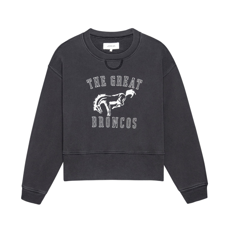 The Great - League Sweatshirt w/ Bucking Bronco in Washed Black