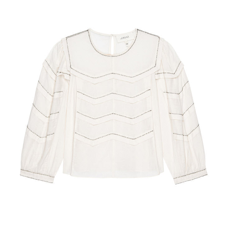 The Great - Beaded Chevron Top in Cream