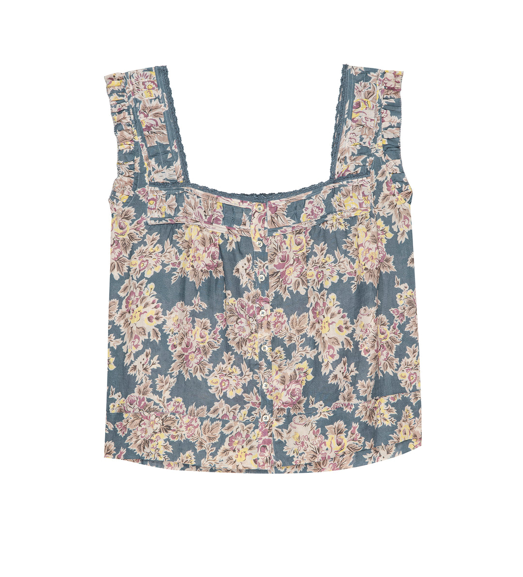 The Great - The Victorian Pleat Tank in Indigo Floral