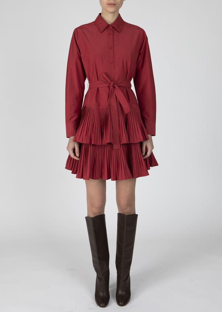 Derek Lam 10 Crosby - Sterling Long Sleeve Pleated Mini Dress in Rhubarb