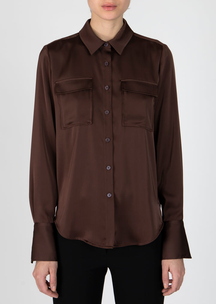 Derek Lam 10 Crosby - Lorena Button Down Blouse in Chocolate