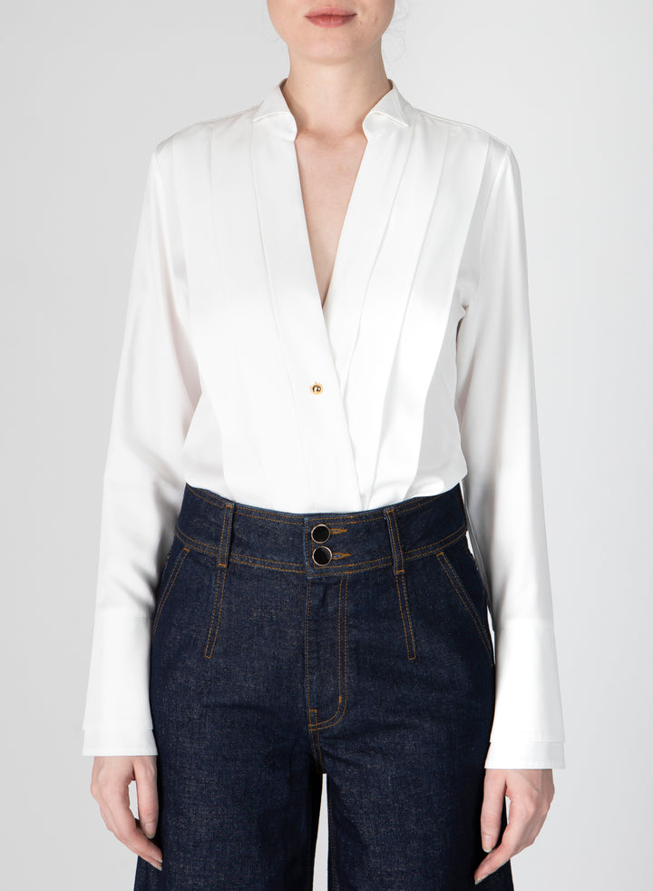 DEREK LAM 10 CROSBY - Tiffany Pleat Front Shirt in Blanc