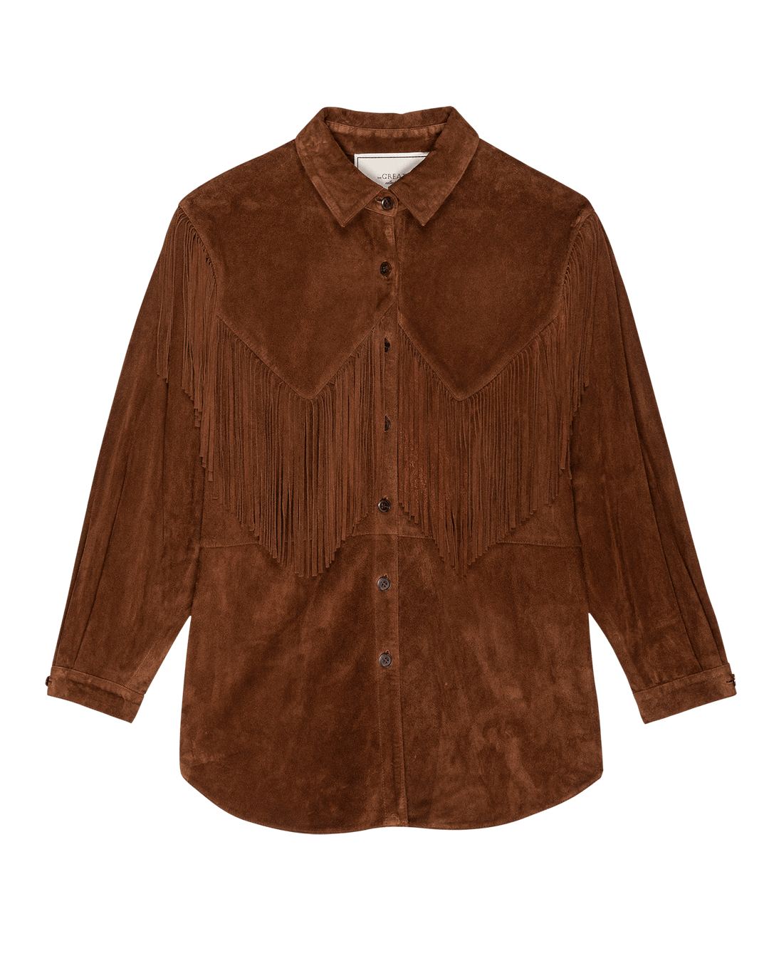 The Great - Suede Fringe Shirt Jacket in Cognac