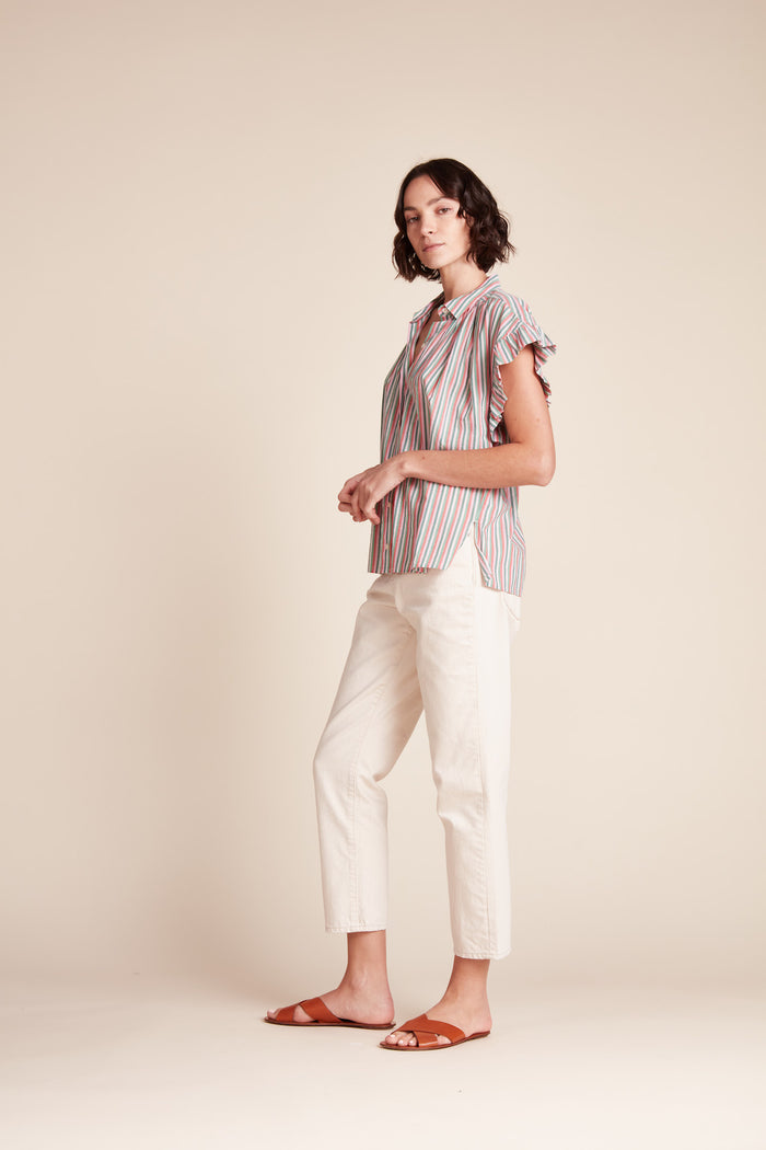 Trovata - Marianne "B" Ruffle Sleeve Shirt in Honeysuckle Stripe