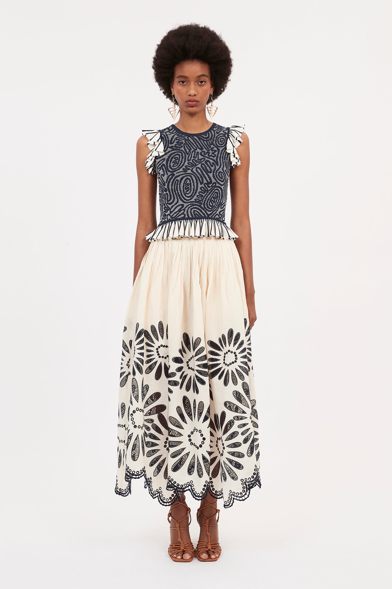 ワンピース ULLA JOHNSON Women Mid Skirts PS250143 LNR White Ulla Johnson - Annisa Skirt in Porcelain – Blond Genius