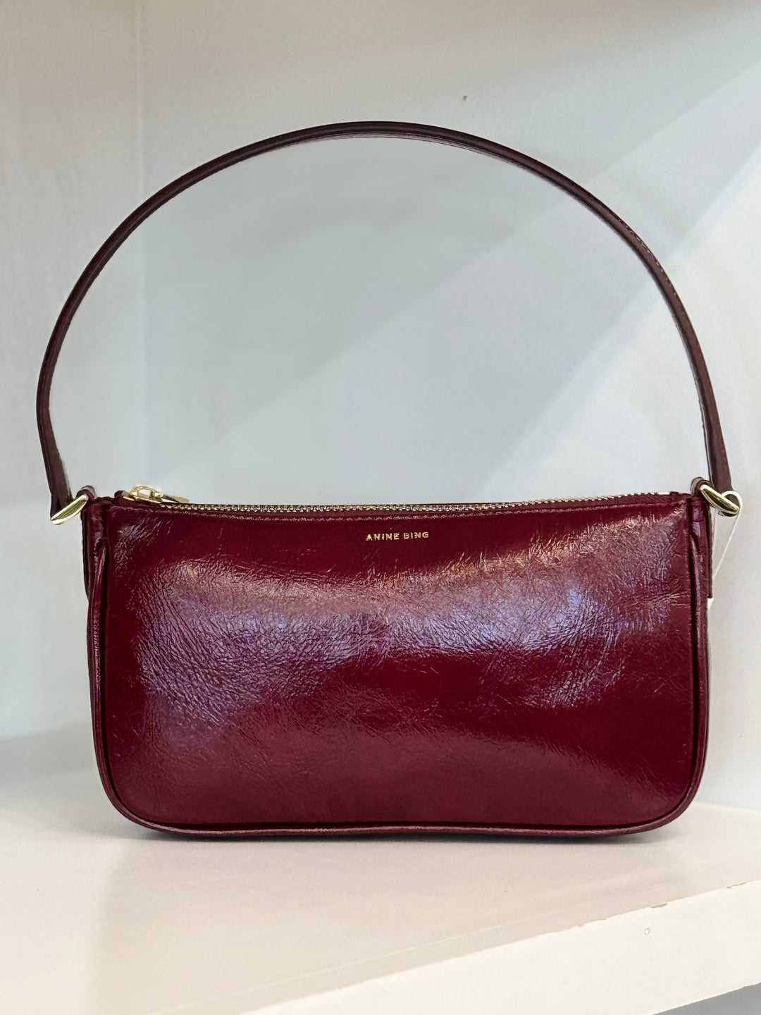 Anine Bing - Mini Elly Bag in Oxblood Crinkle Patent Burgundy