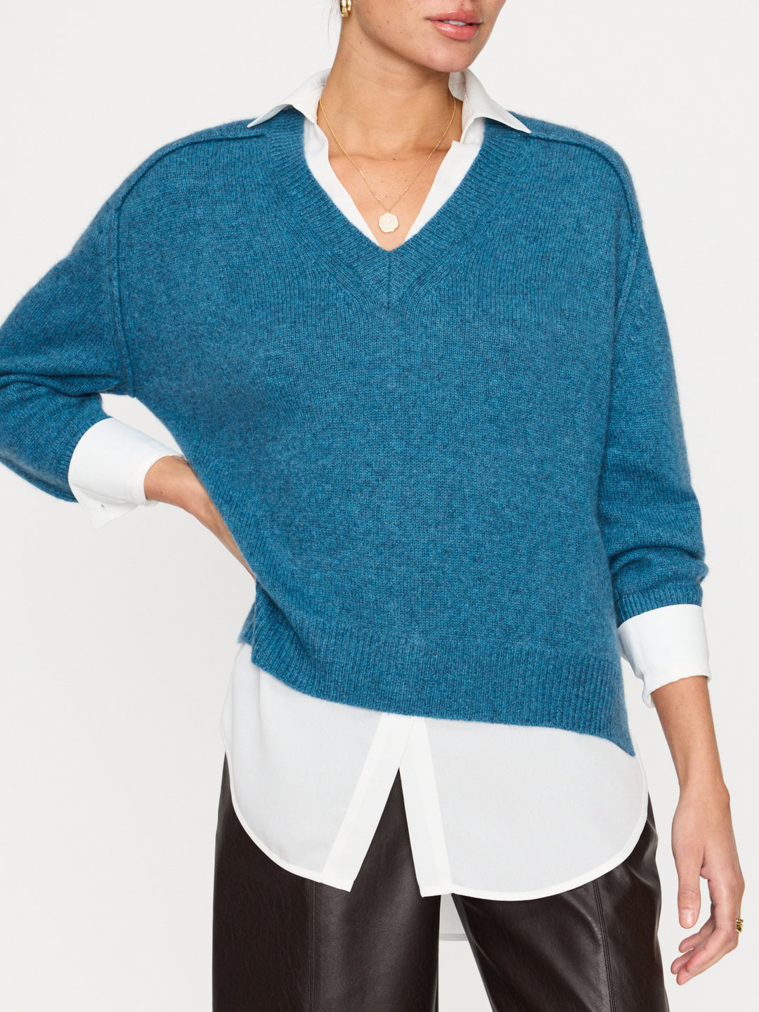 Brochu Walker - V-Neck Layered Pullover in Laguna Melange