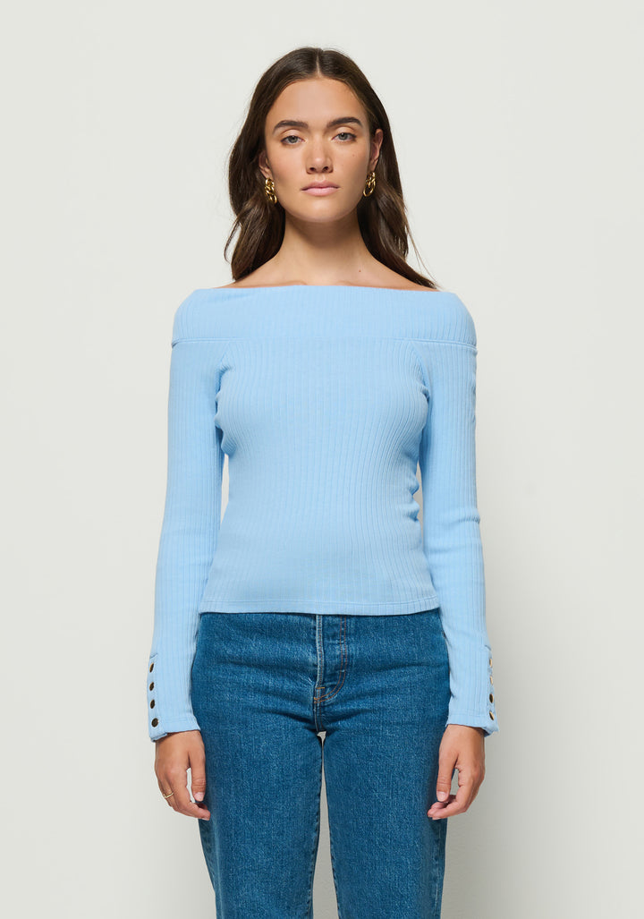 NATION LTD - Val Off The Shoulder Top in Bell Blue