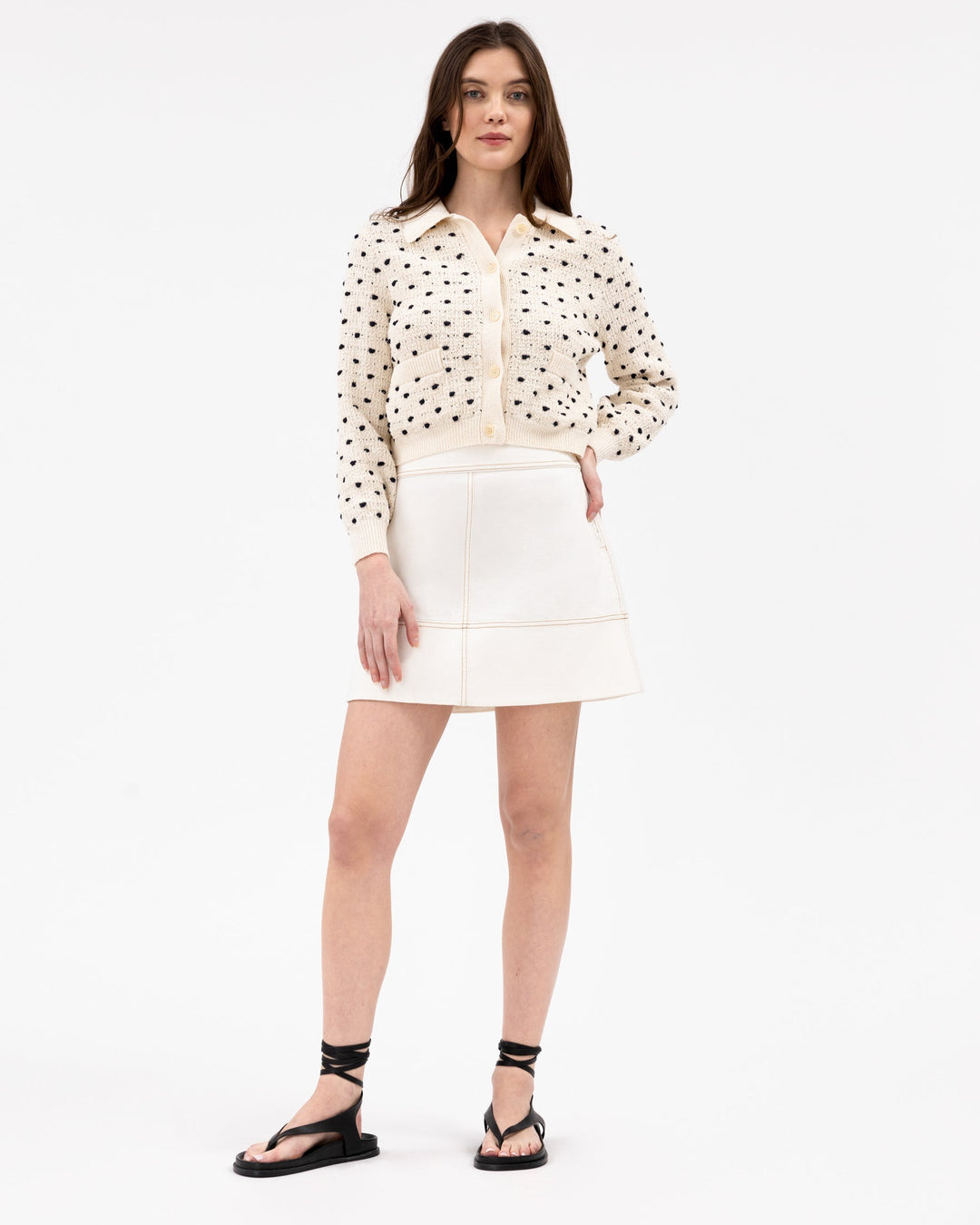 Tanya Taylor - Veronica Knit Cardigan in Cream and Black
