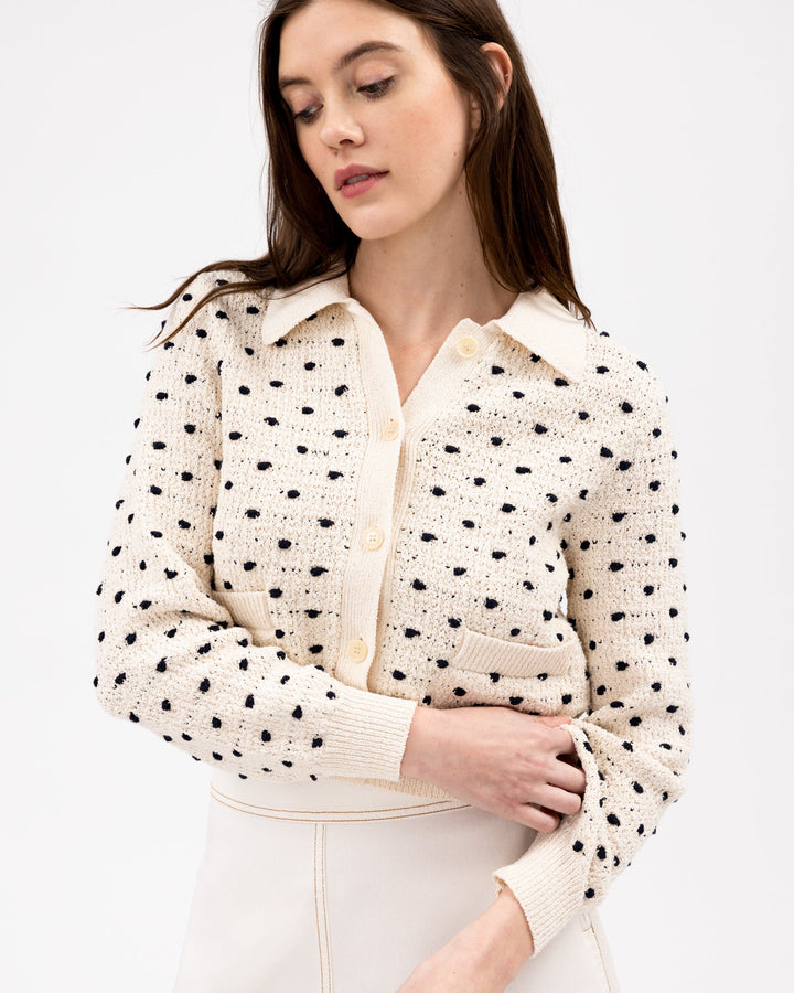 Tanya Taylor - Veronica Knit Cardigan in Cream and Black