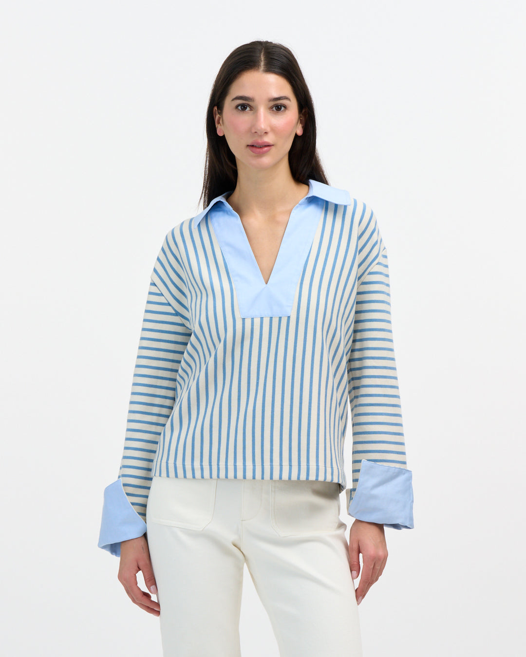 Tanya Taylor - Whitney Top in Cream/Blue Bird