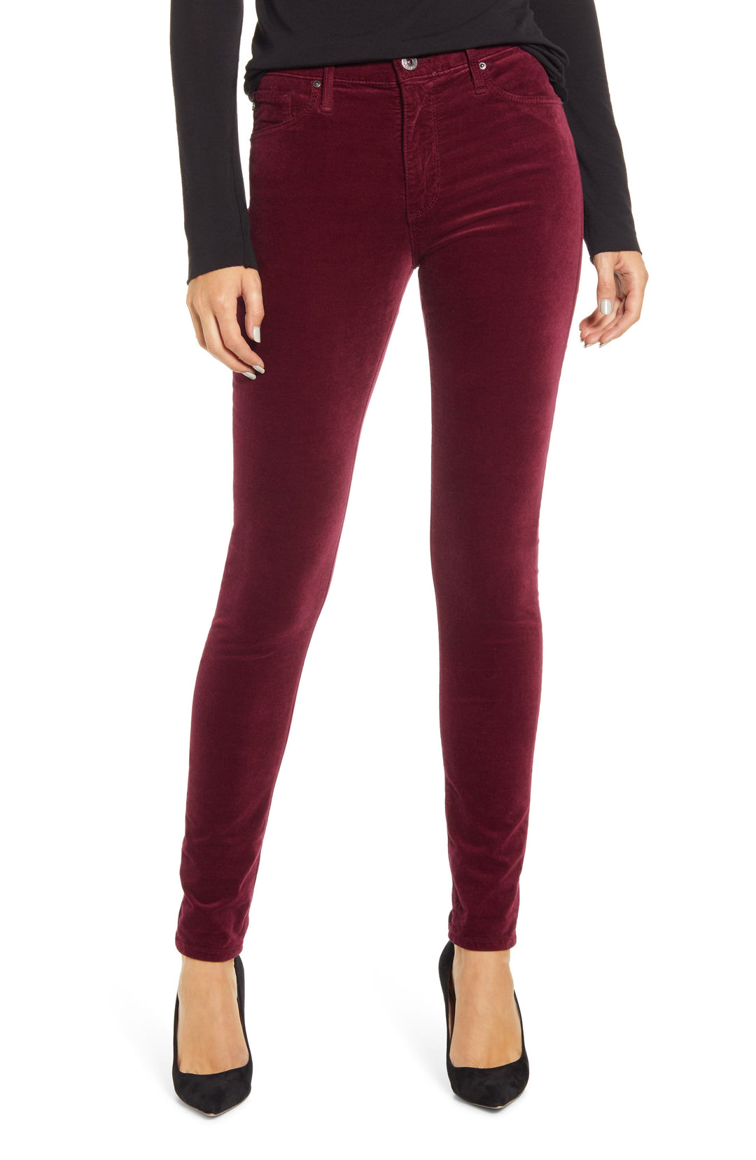 AG - The Farrah High Rise Skinny Velvet Denim in Plum/DCU Denim