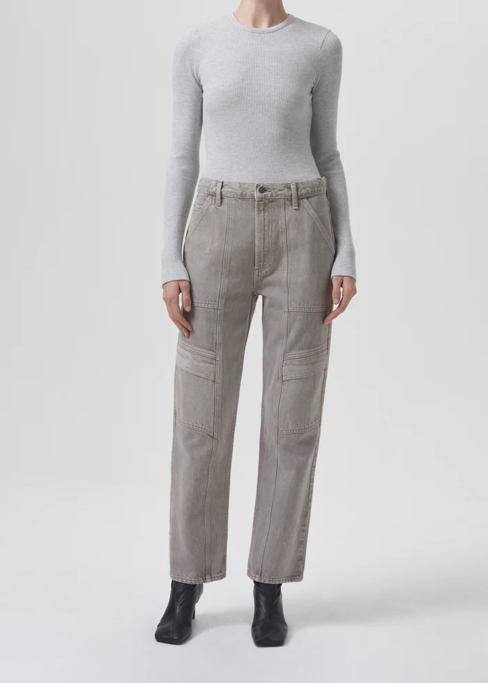 AGOLDE - Alma Shrunken Crew Neck in Brushed Grey Heather