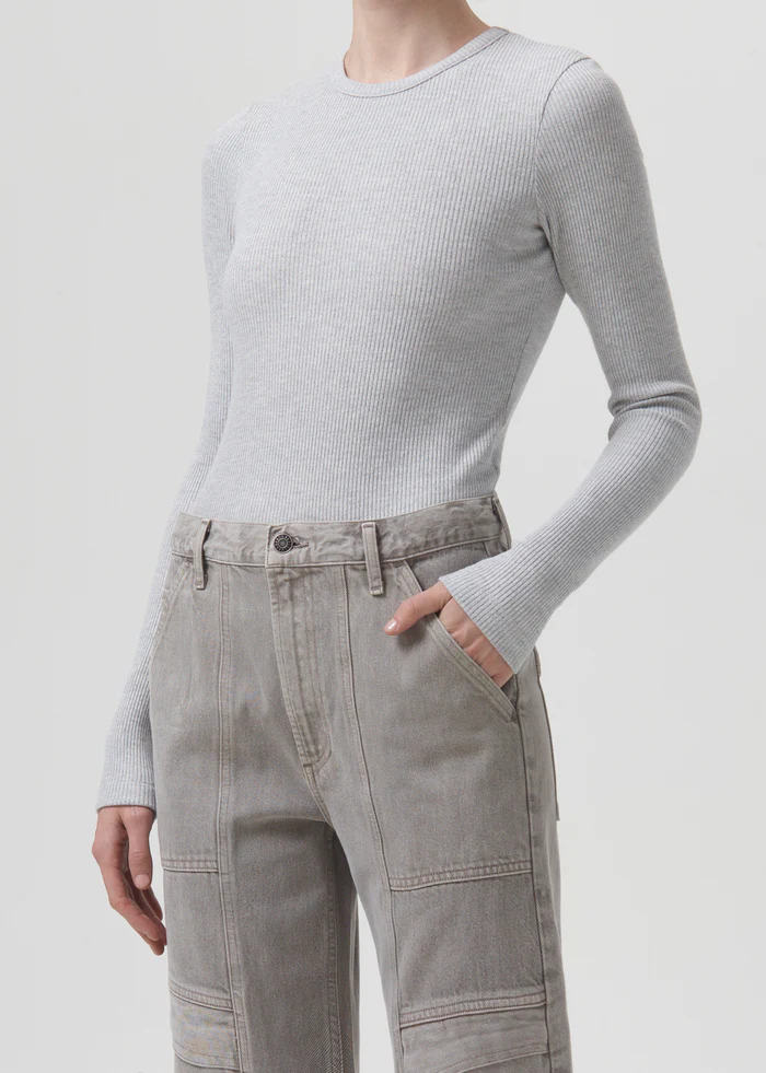AGOLDE - Alma Shrunken Crew Neck in Brushed Grey Heather
