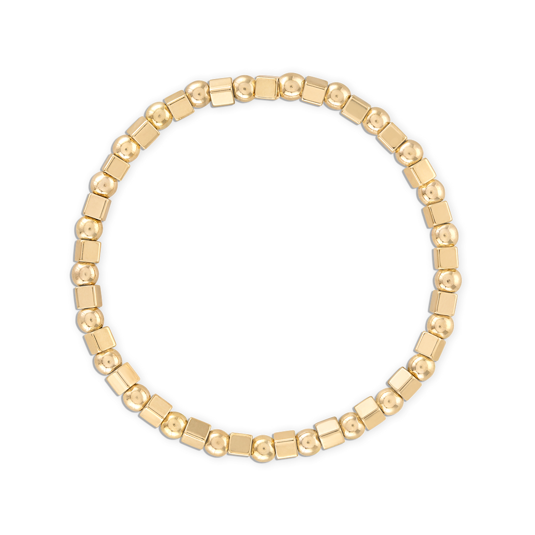 Alexa Leigh - Alternating Square and Round beaded Bracelet in Gold 6.5