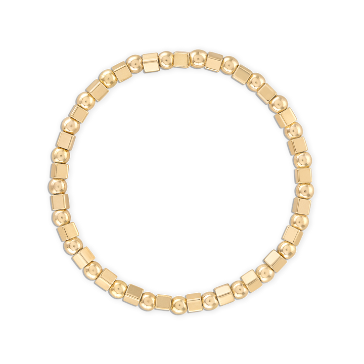 Alexa Leigh - Alternating Square and Round beaded Bracelet in Gold 6.5