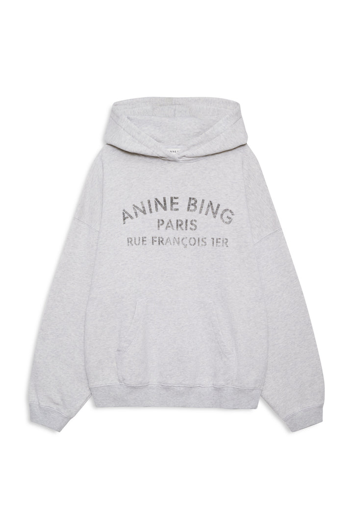 ANINE BING - Harvey Hoodie Paris Stencil in Heather Grey Sweatshirts