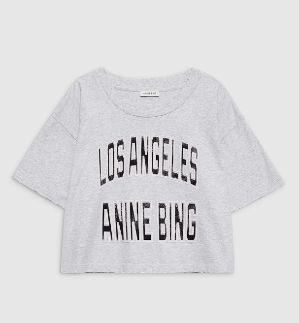 ANINE BING - Johnny Cropped Tee in Grey Melange Short Sleeve Tees
