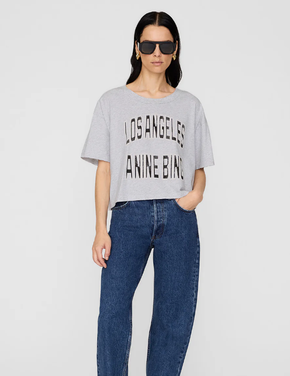 ANINE BING - Johnny Cropped Tee in Grey Melange Short Sleeve Tees